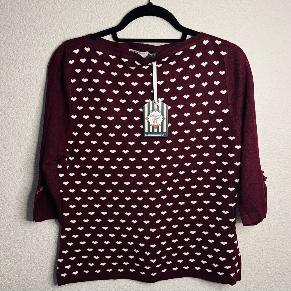 🆕 ModCloth adorable unique vintage Banned Apparel Maroon White Heart Sweater 2X